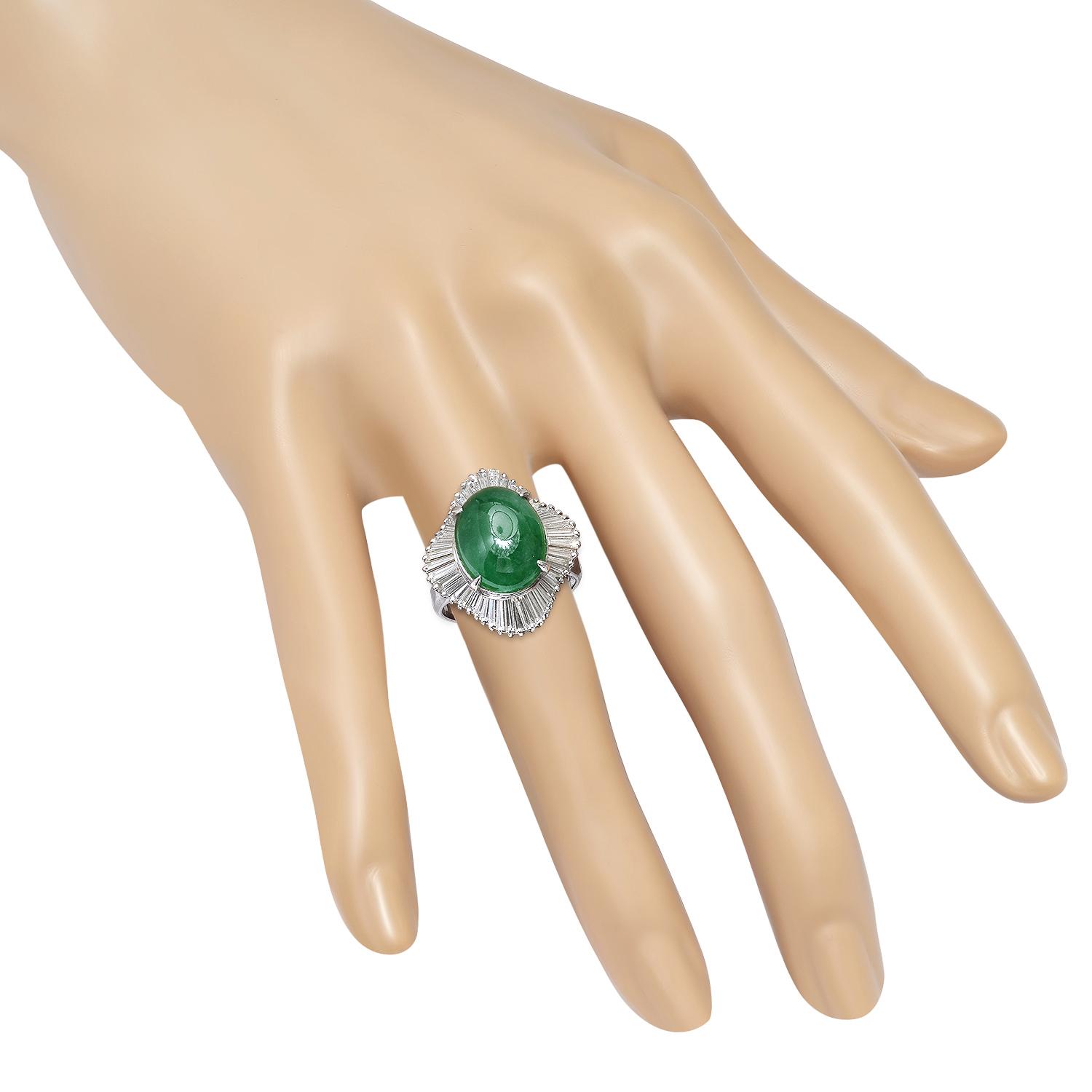 Platinum Setting with 7.12ct Jadeite and 1.62ct Diamond Ladies Ring