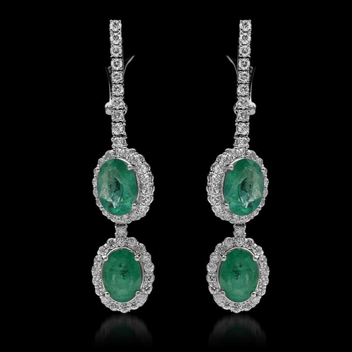 14K Gold 5.30ct Emerald & 2.01ct Diamond Earrings