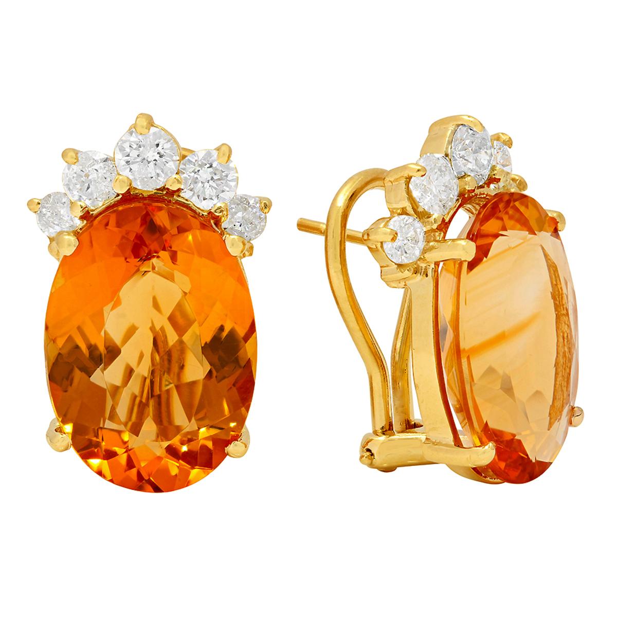 14k Yellow Gold 20.64ct Citrine 1.53ct Diamond Earrings