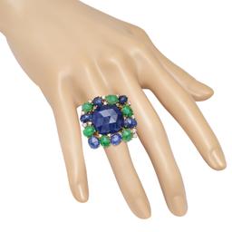 18K Yellow Gold Setting with 18.48ct Sapphire, 3.90ct Emerald and 0.81ct Diamond Ladies Ring