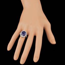 14K White Gold 9.07ct Sapphire and 1.13ct Diamond Ring