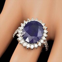 14K White Gold 9.07ct Sapphire and 1.13ct Diamond Ring