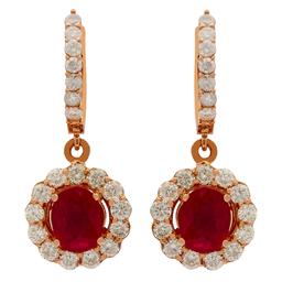 14k Rose Gold 2.79ct Ruby 2.05ct Diamond Earrings