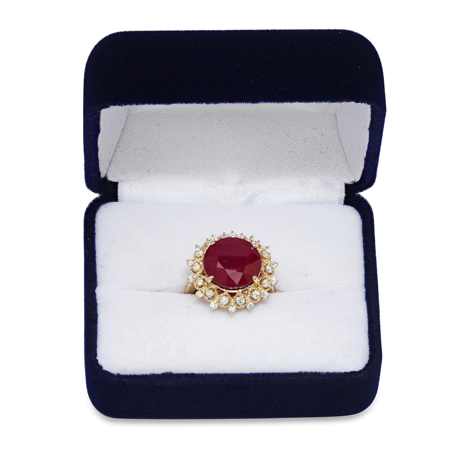 14K Yellow Gold Setting with 13.28ct Ruby and 0.78ct Diamond Ladies Ring