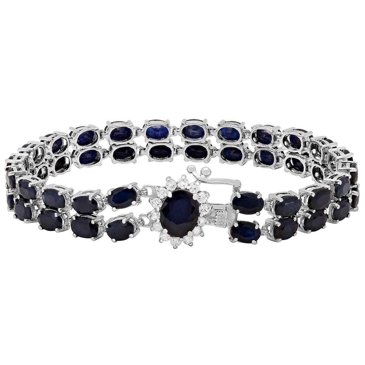 14k White Gold 26.91ct Sapphire 0.50ct Diamond Bracelet