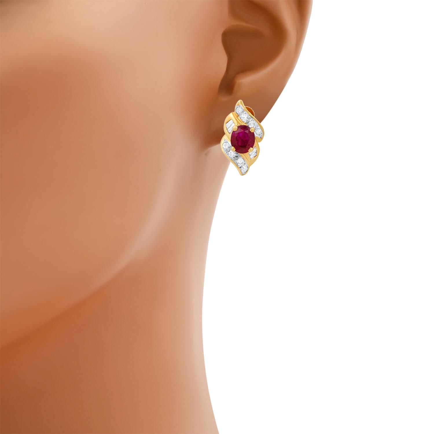 18K Yellow Gold Setting with 1.37ct Ruby and 0.56ct Diamond Earrings
