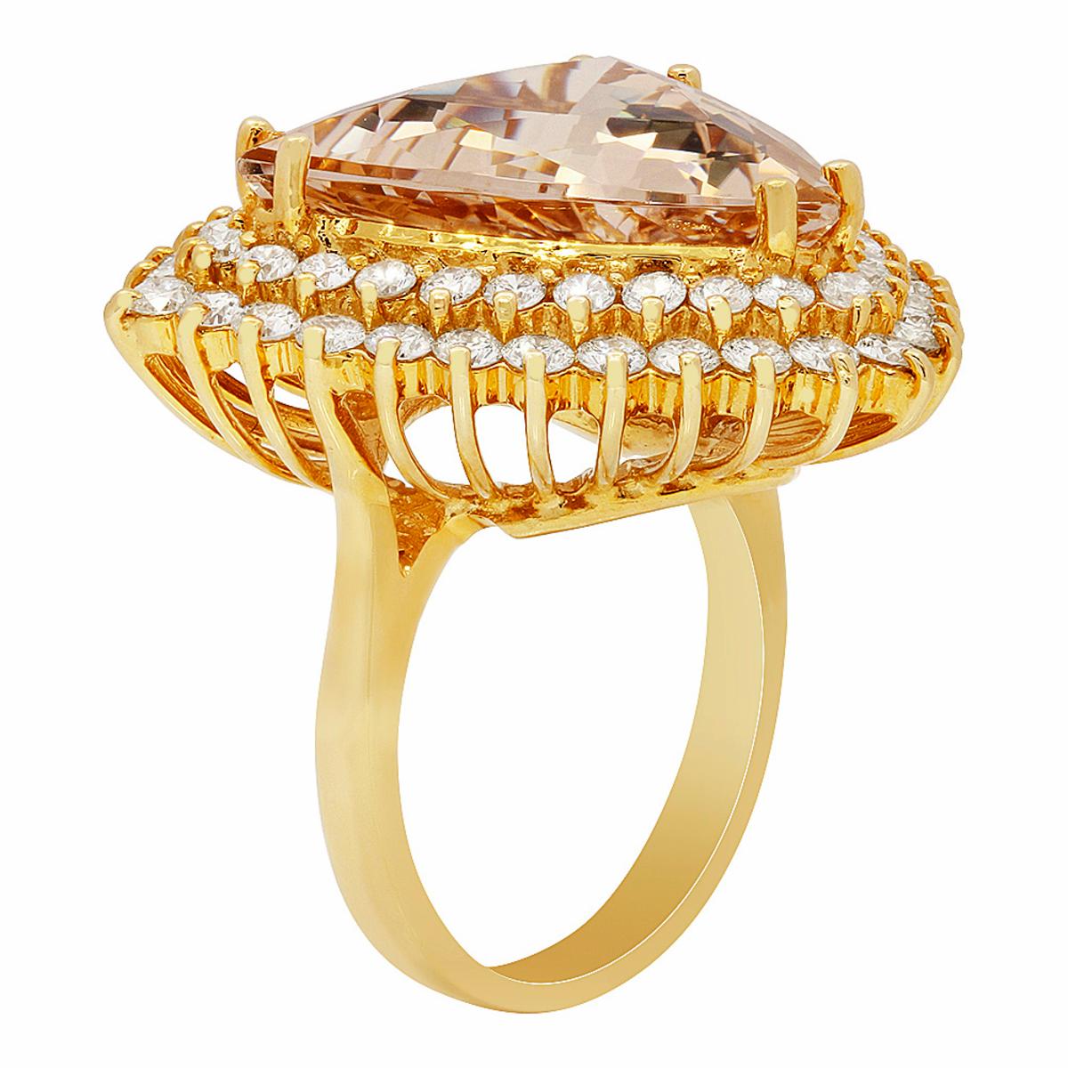 14k Yellow Gold 13.85ct Morganite 2.19ct Diamond Ring