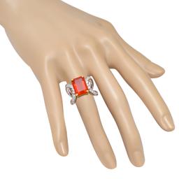 Platinum Setting with 4.18ct Fire Opal and 0.54ct Diamond Ladies Ring