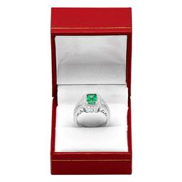 14k White Gold 1.20ct Emerald 1.18ct Diamond Ring