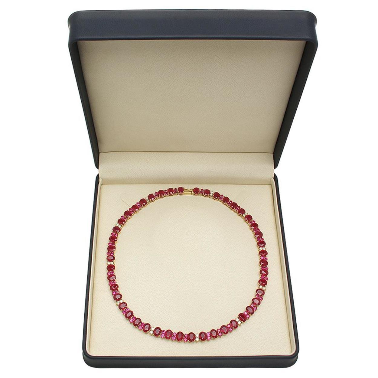 14K Gold 94.87ct Ruby 2.60ct Diamond Necklace