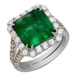14k White Gold 4.06ct Emerald 1.00ct & 0.38ct Diamond Ring