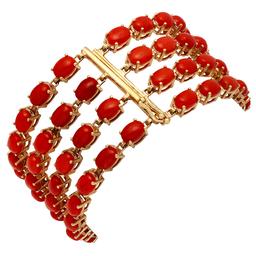 14k Yellow Gold 38.65ct Coral 1.12ct Diamond Bracelet