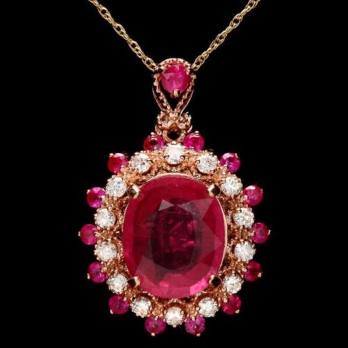 14K Gold 4.82ct Ruby 0.36ct Diamond Pendant