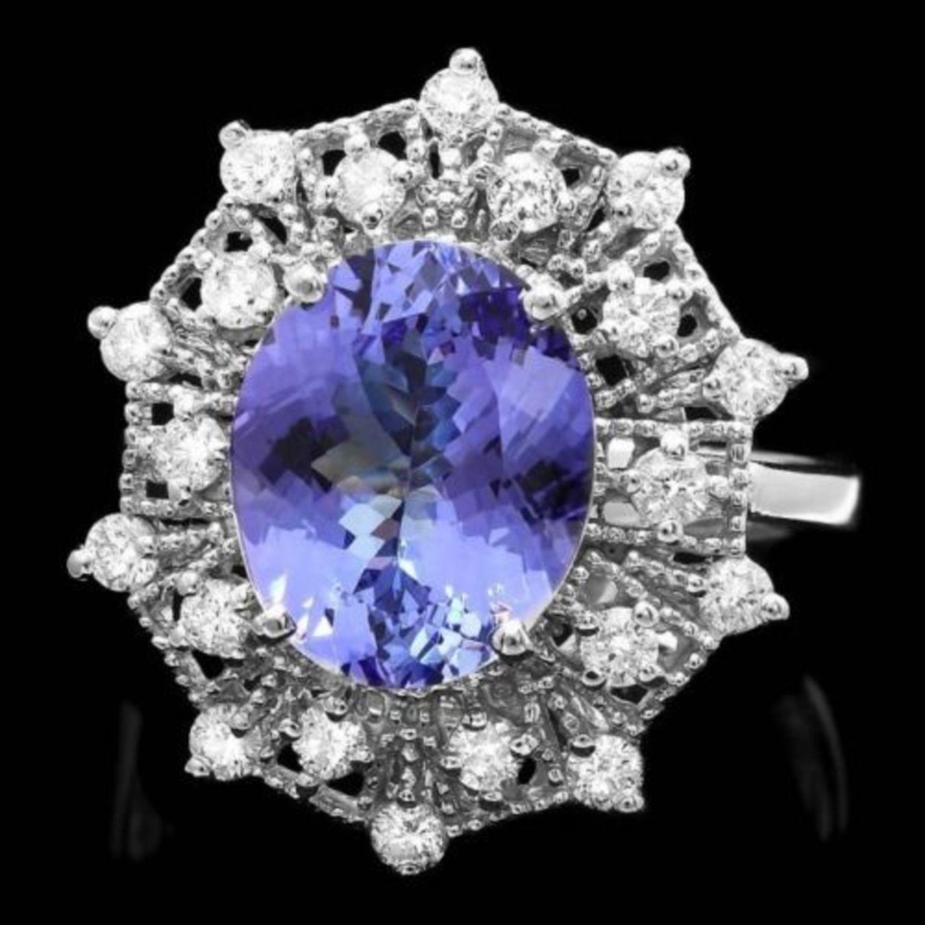 14K White Gold 4.08ct Tanzanite and 0.66ct Diamond Ring