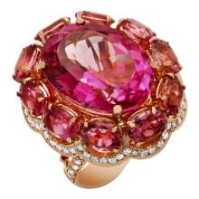 14k Rose Gold 23.44ct Pink Topaz 14.21ct Pink Tourmaline 2.23ct Diamond Ring