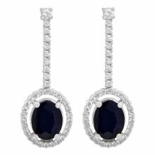 14k White Gold 4.60ct Sapphire 0.79ct Diamond Earrings