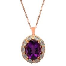 14k Rose Gold 17.60ct Amethyst 13.82ct Aquamarine 0.72ct Diamond Pendant