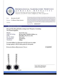 14k White Gold 4.96ct Sapphire 1.92ct Diamond Earrings