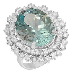 14k White Gold 12.69ct Aquamarine 2.06ct Diamond Ring