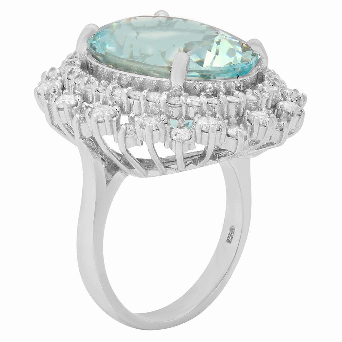 14k White Gold 12.69ct Aquamarine 2.06ct Diamond Ring