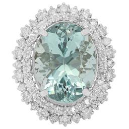 14k White Gold 12.69ct Aquamarine 2.06ct Diamond Ring