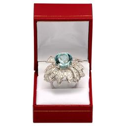 14k White Gold 12.76ct Aquamarine 4.29ct Diamond Ring