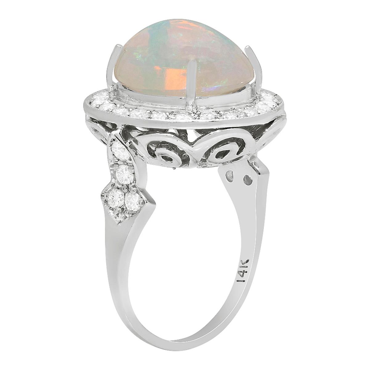14k White Gold 5.57ct Opal 1.01ct Diamond Ring