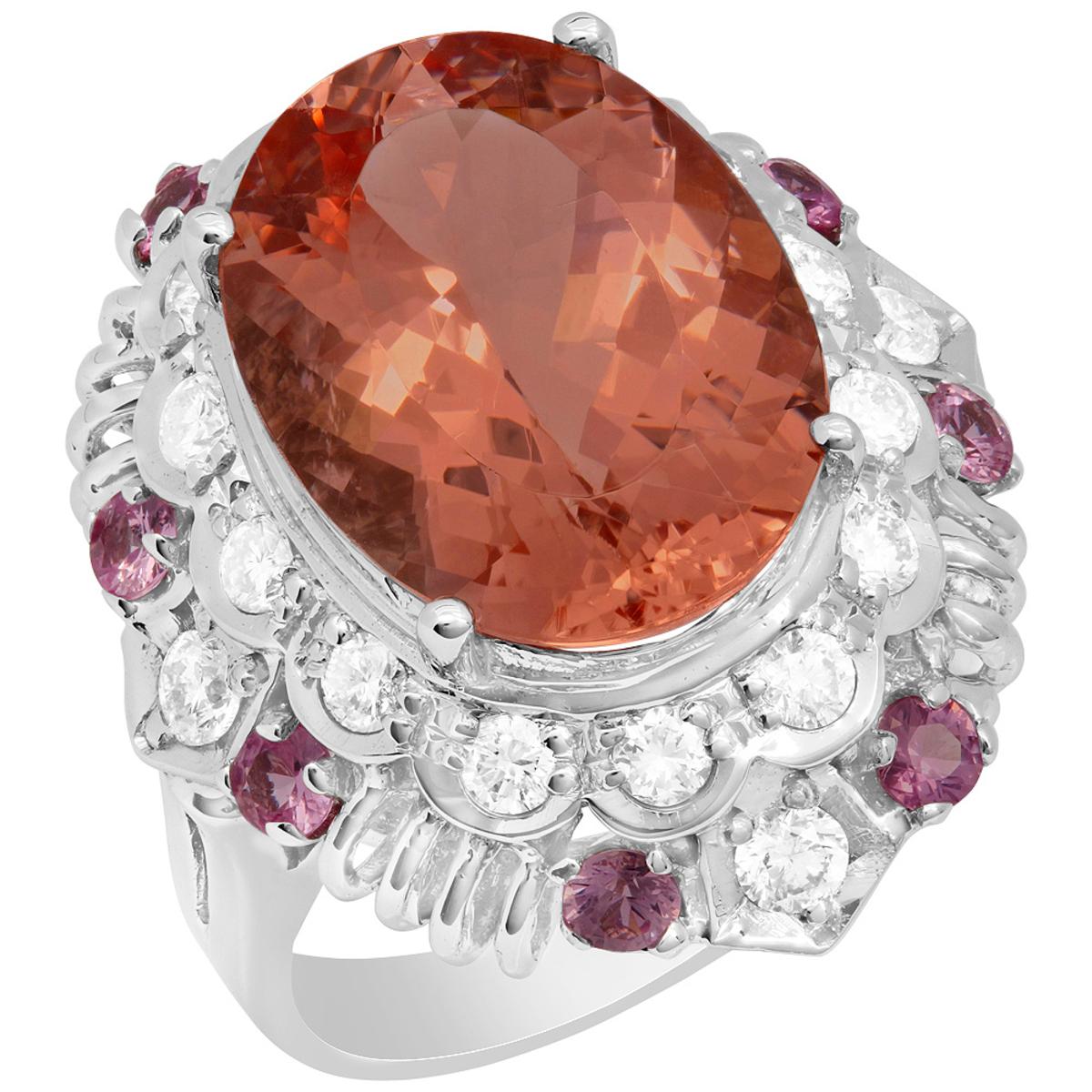 14k White Gold 8.06ct Morganite 0.65ct Pink Sapphire 0.85ct Diamond Ring