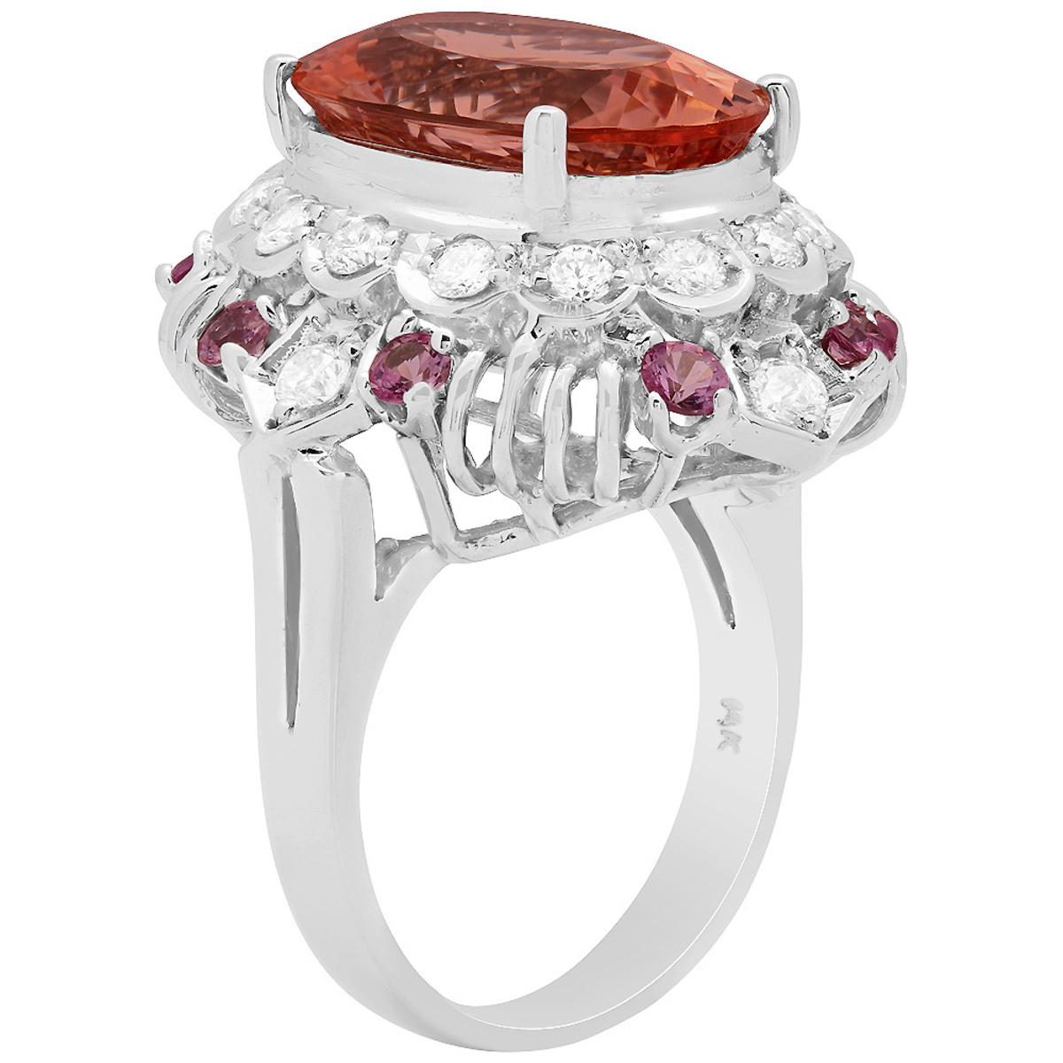 14k White Gold 8.06ct Morganite 0.65ct Pink Sapphire 0.85ct Diamond Ring