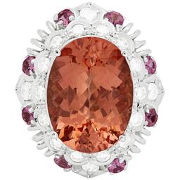 14k White Gold 8.06ct Morganite 0.65ct Pink Sapphire 0.85ct Diamond Ring
