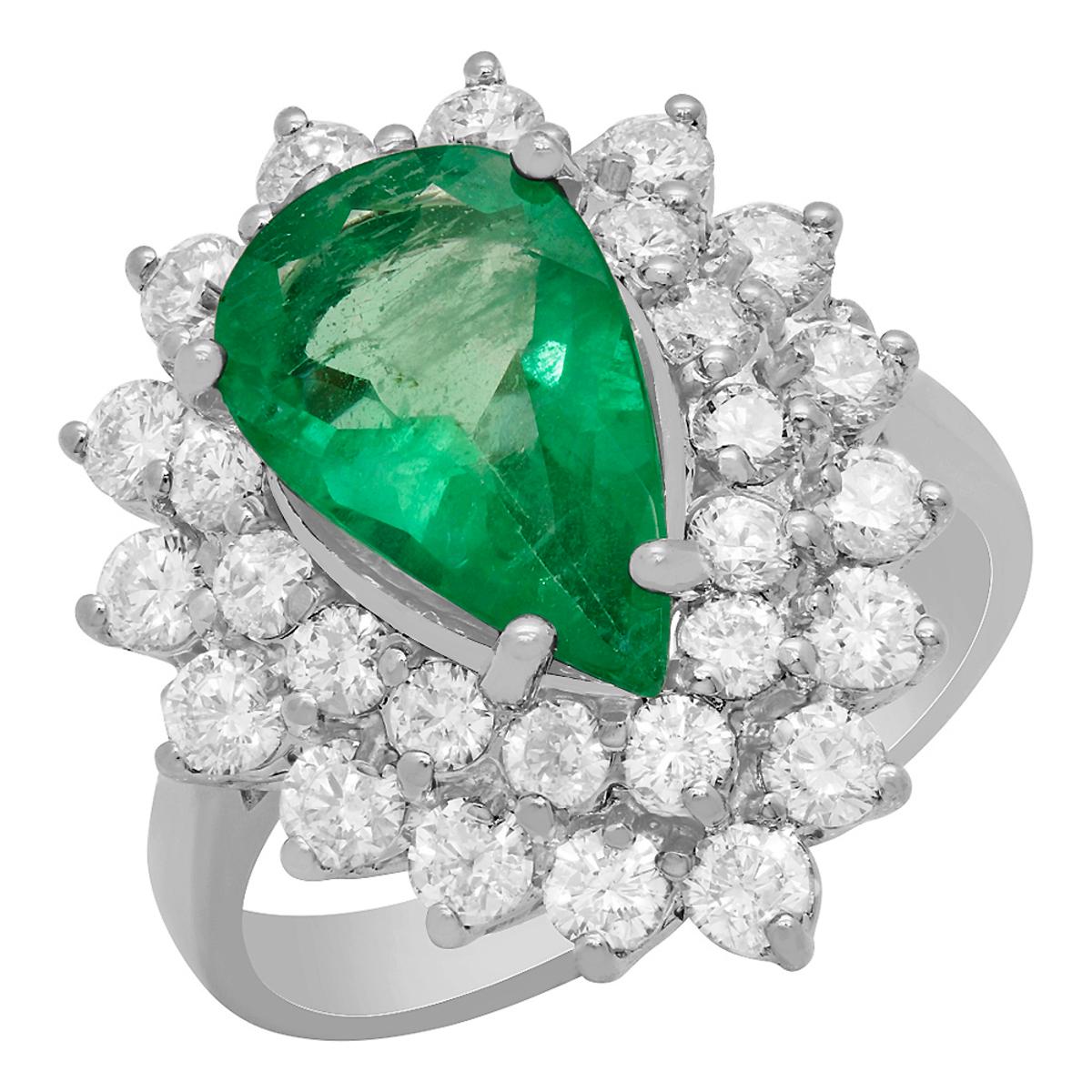 14k White Gold 2.10ct Emerald 1.69ct Diamond Ring