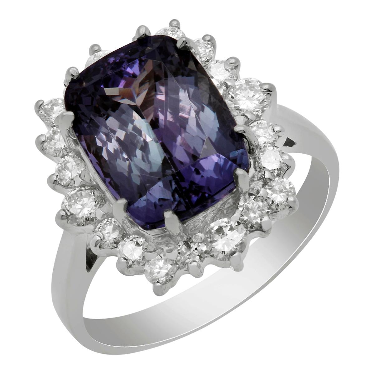 14K Gold 3.96ct Tanzanite and 0.89ct Diamond Ring