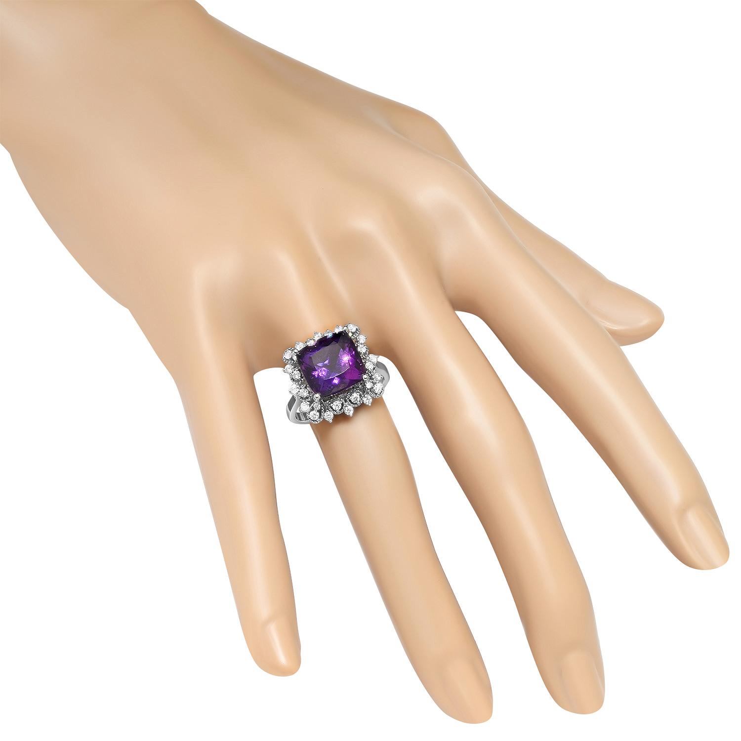 14K White Gold 5.04ct Amethysist and 0.60ct Diamond Ring