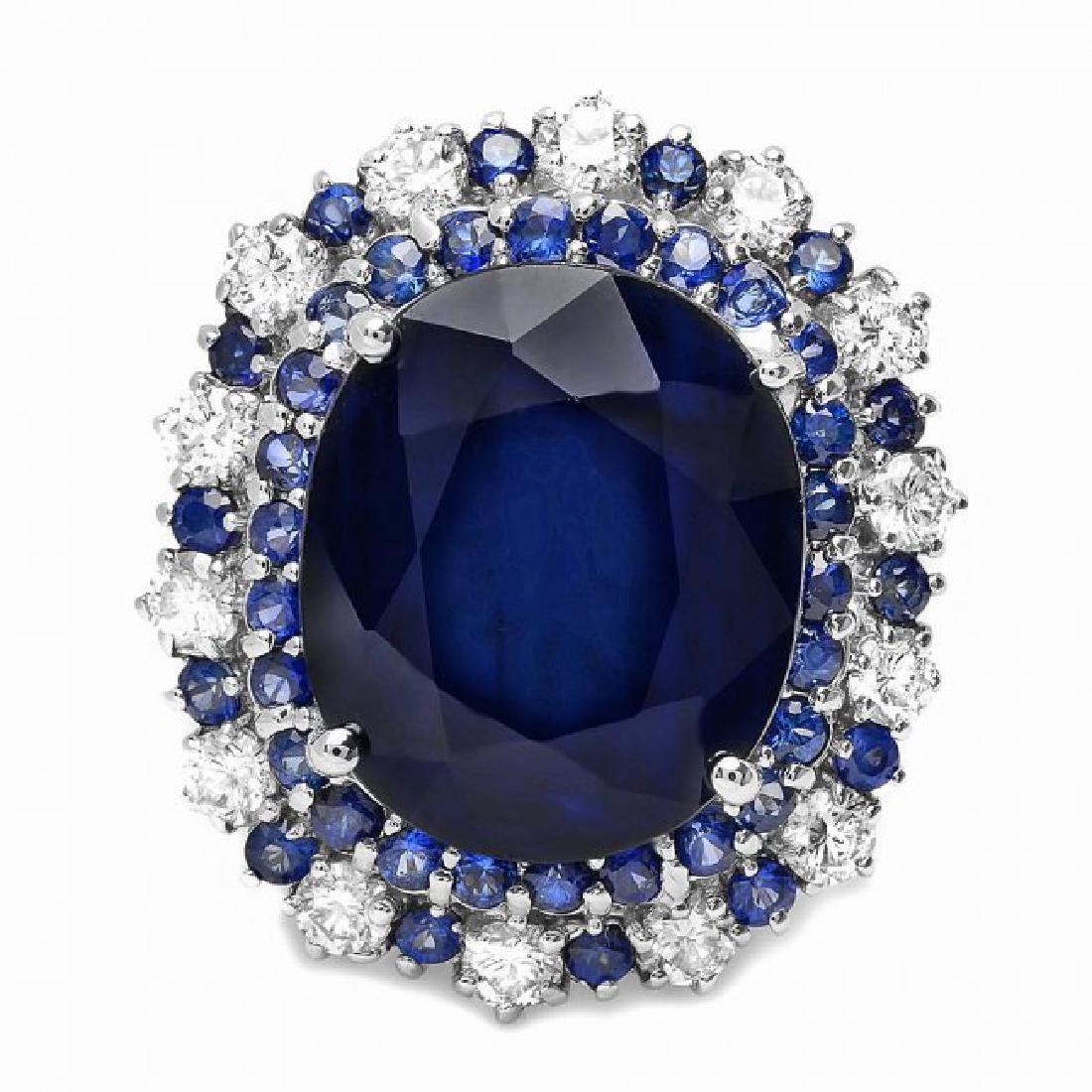 14K White Gold 16.77ct Sapphire and 0.63ct Diamond Ring