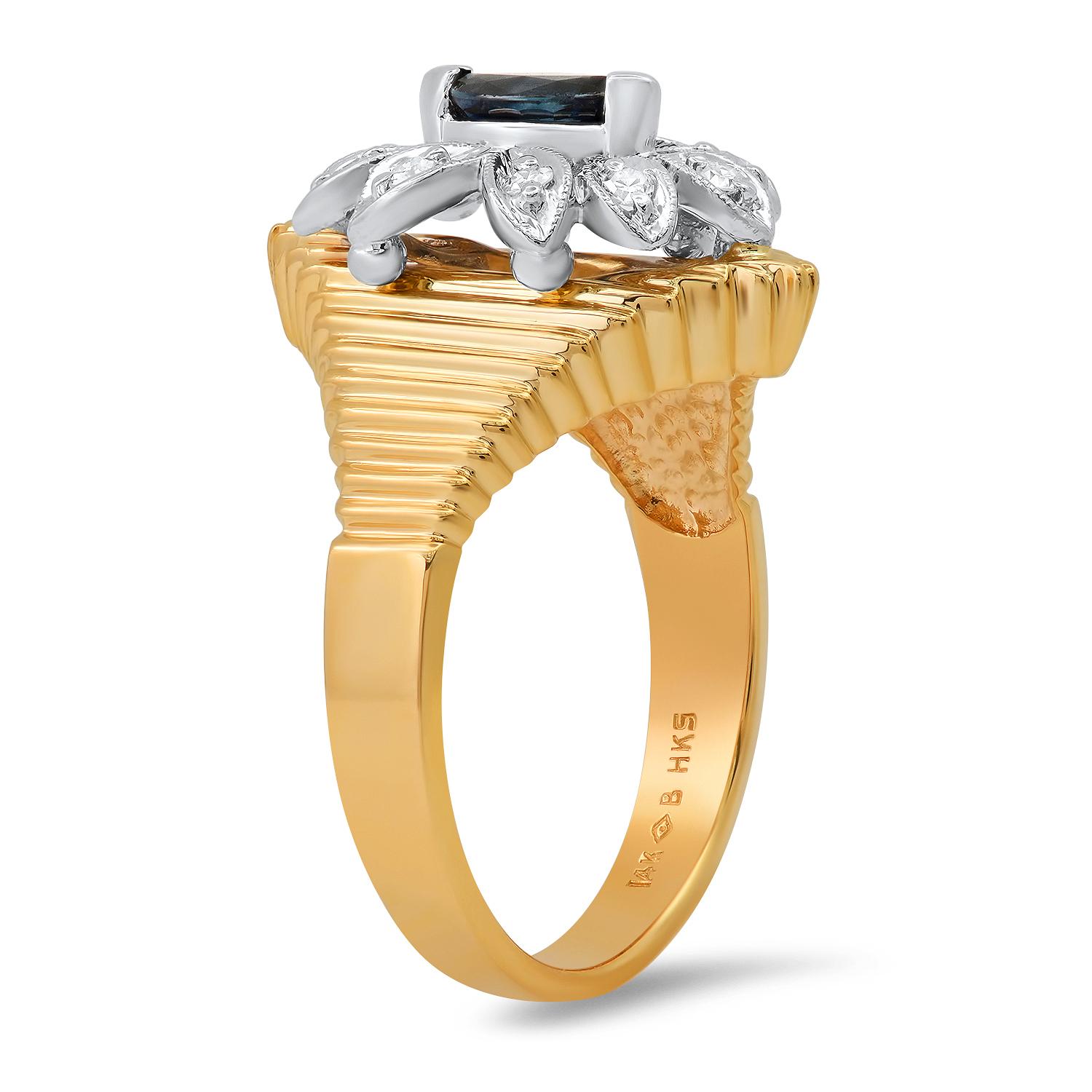 14K Yellow and White Gold Setting with 0.24ct Sapphire and 0.20ct Diamond Ladies Ring