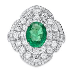 14K White Gold Setting with 1.31ct Emerald and 1.80ct Diamond Ladies Ring