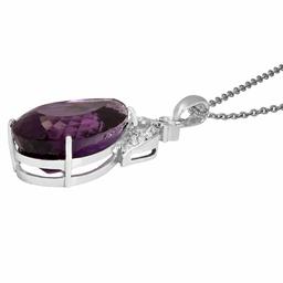 14k White Gold 32.85ct Amethyst 0.57ct Diamond Pendant