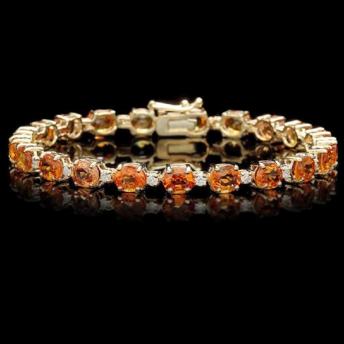 14K Yellow Gold 15.40ct Orange Sapphire and 0.85ct Diamond Bracelet