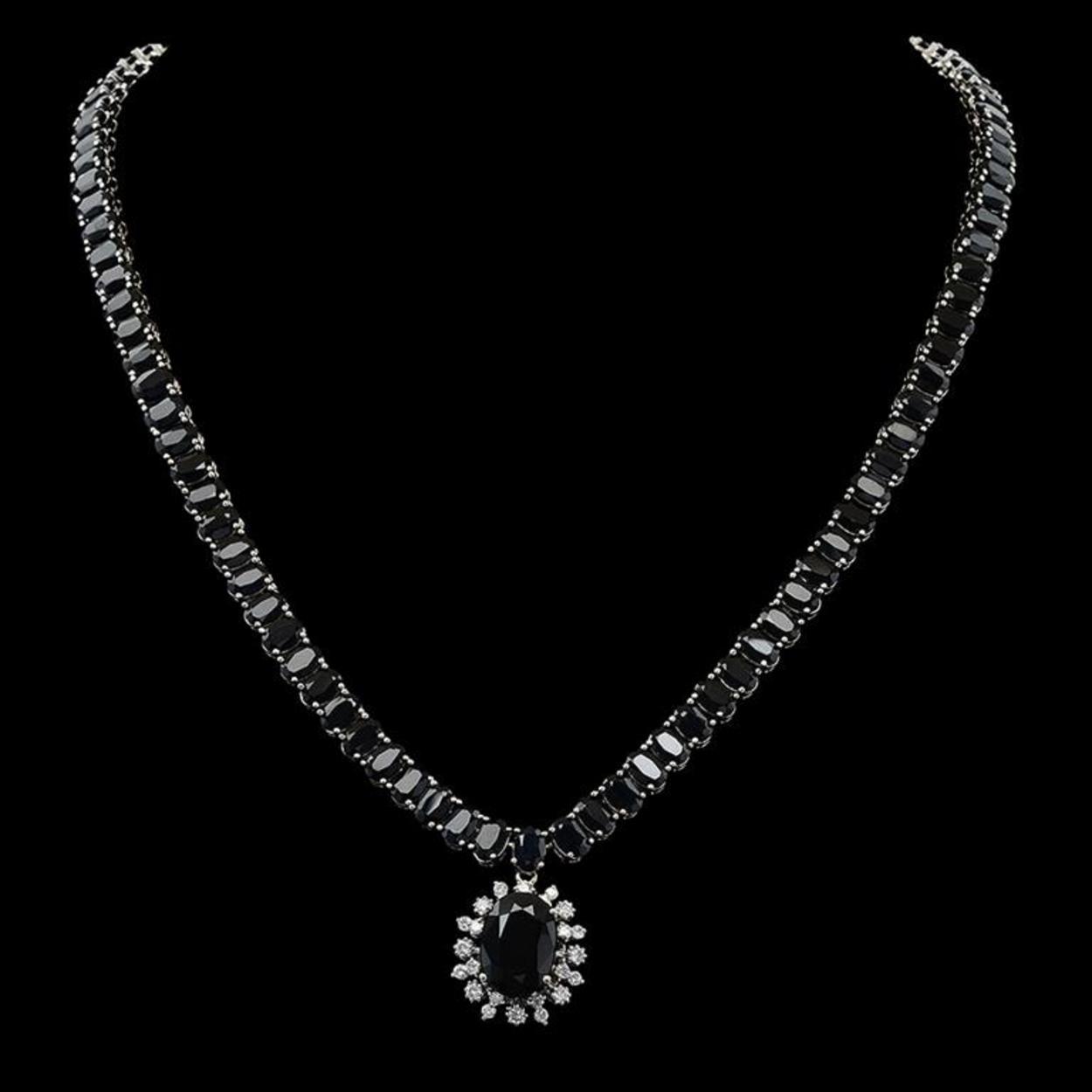 14K Gold 67.77ct Sapphire 0.87ct Diamond Necklace