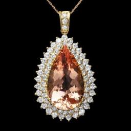 14K Gold 19.91ct Morganite 3.47ct Diamond Pendant