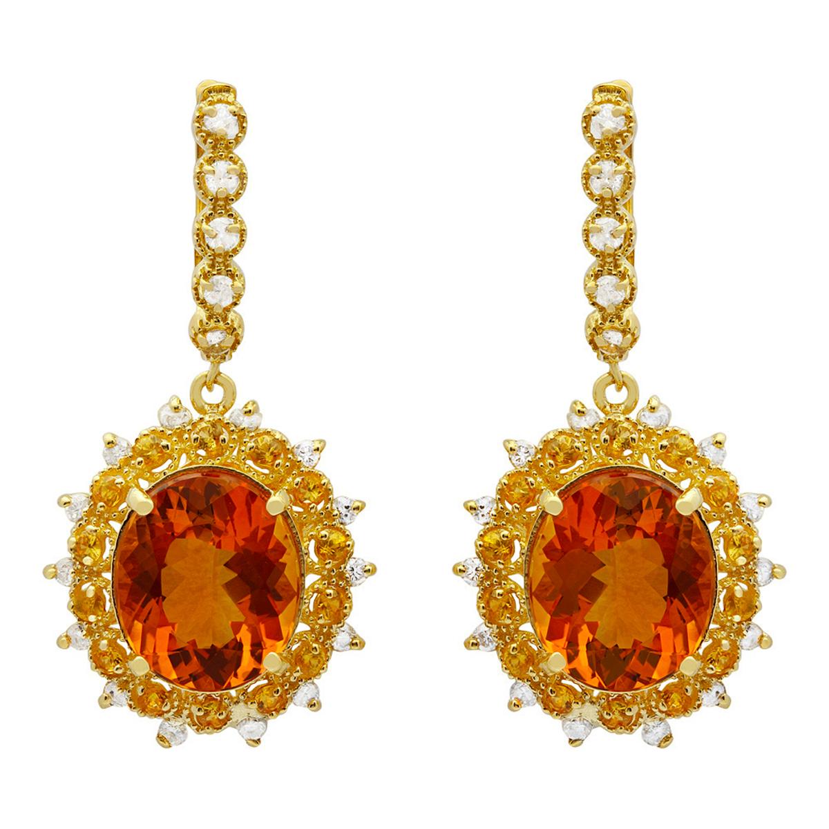 14k Yellow Gold 11.31ct Citrine 1.01ct Sapphire 1.00ct Diamond Earrings