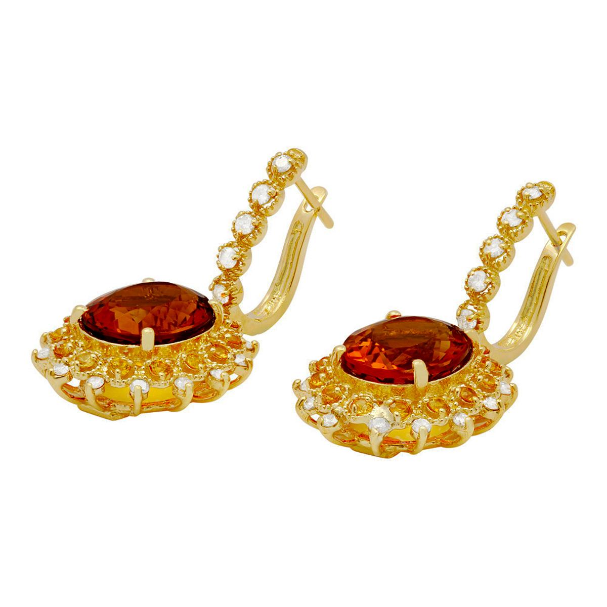 14k Yellow Gold 11.31ct Citrine 1.01ct Sapphire 1.00ct Diamond Earrings