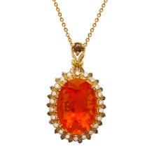 14k Yellow Gold 18.20ct Fire Opal 0.66ct & 0.94ct Diamond Pendant