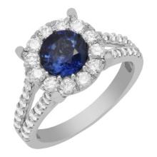 14k White Gold 1.21ct Lab Created Sapphire 1.24ct Diamond Ring