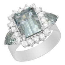 14k White Gold 3.50ct & 0.55ct Aquamarine 0.65ct Diamond Ring