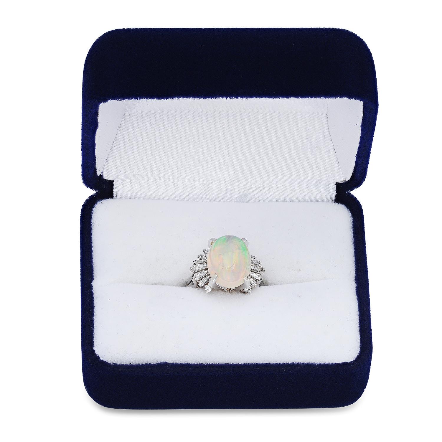 Platinum Setting with 4.48ct Opal and 0.61ct Diamond Ladies Ring