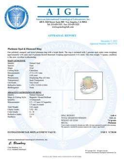 Platinum Setting with 4.48ct Opal and 0.61ct Diamond Ladies Ring