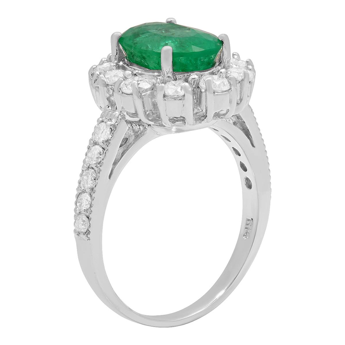 14k White Gold 1.54ct Emerald 1.43ct Diamond Ring