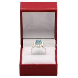 14k White Gold 2.90ct Blue Zircon 0.96ct Diamond Ring