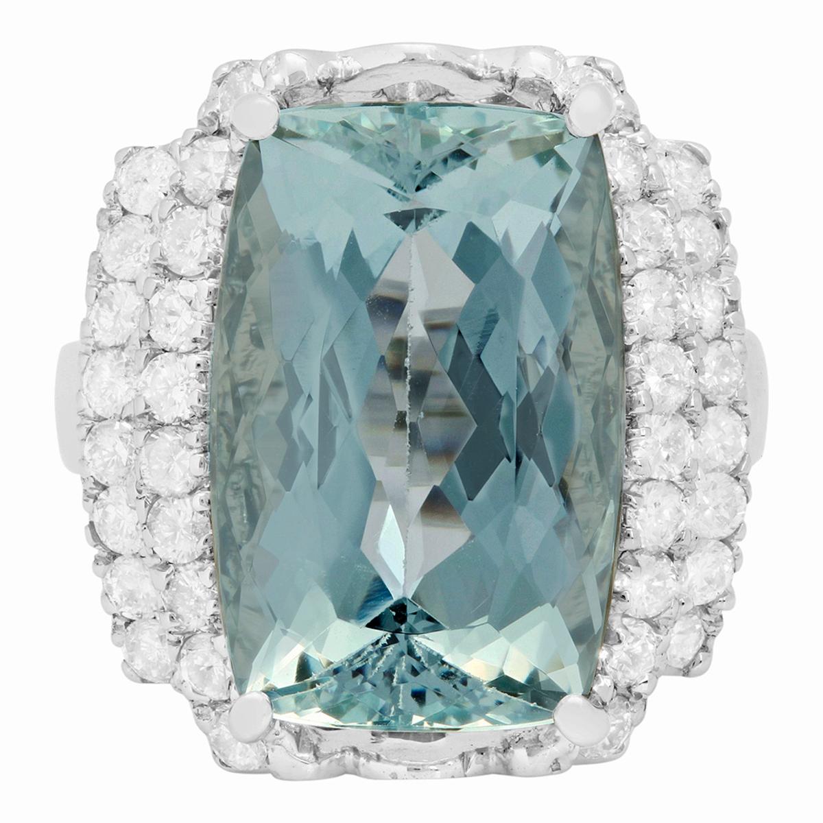 14k White Gold 9.66ct Aquamarine 1.01ct Diamond Ring